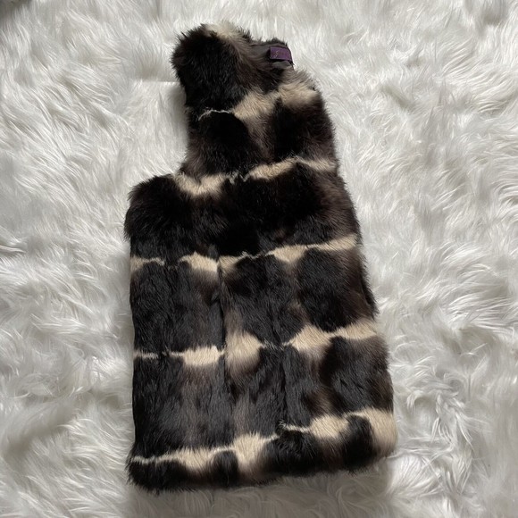GLAMOURPUSS NYC Rabbit Fur Vest LARGE Brown Beige Full Zip with Pockets Lined - Picture 3 of 12